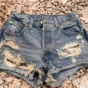 Levi 501 distressed cut off denim shorts